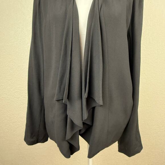 Eileen Fisher 100% Silk Crepe Leather Trim Jacket Black Button Sleeve Women’s XL - Picture 4 of 14